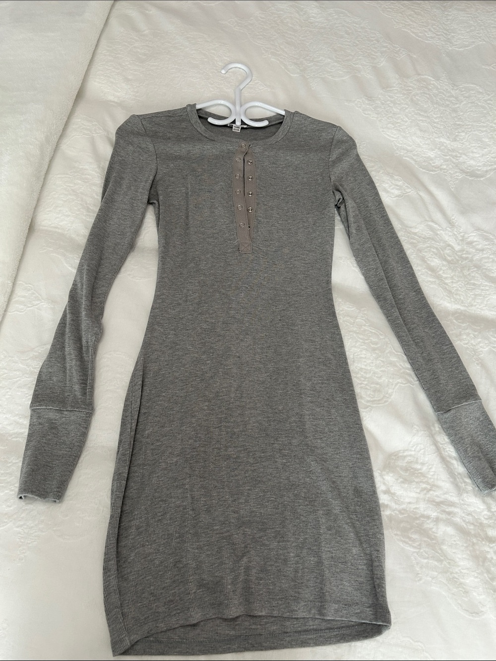 Garage - Women's Long Sleeve Heather Gray Ribbed Dress